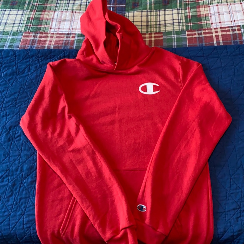 Boys XL Champion Hoodie in red.  Never been worn!